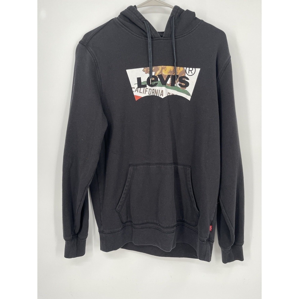 Levis Mens Black California Republic Bear Batwing Graphic Hoodie Sweatshirt M